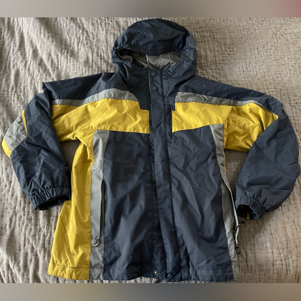 REI Boy's Blue Yellow Retro Hooded Zip Up Jacket Blue Flannel Insert Sz L 14/16 - Picture 2 of 16